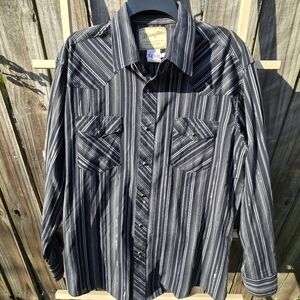 Wrangler Silver Edition Western Shirt Gray Metallic Pinstripe Pearl Snap X Large